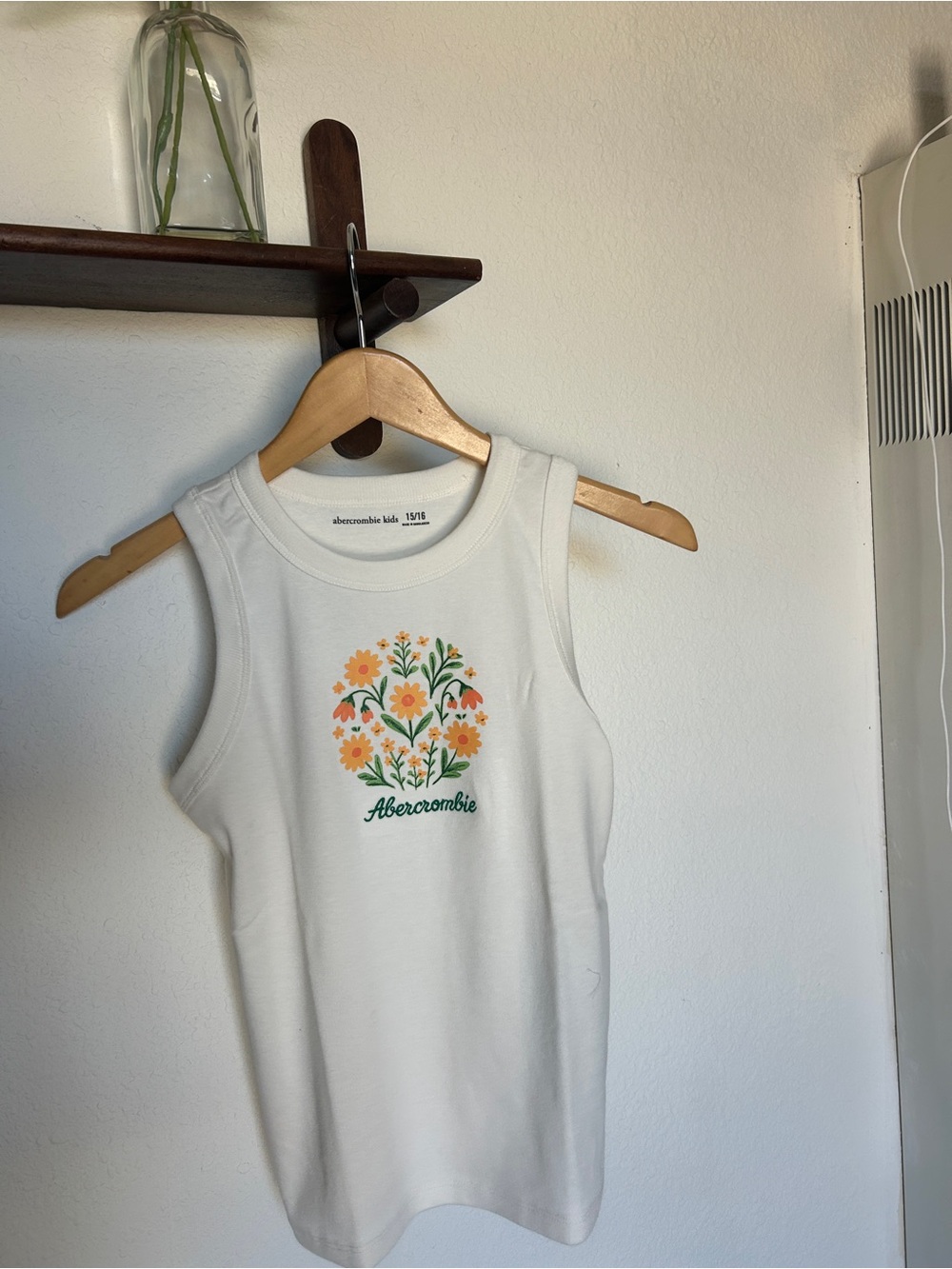 Abercrombie & Fitch Cream Tank with Orange Floral Graphic super cute fits like S